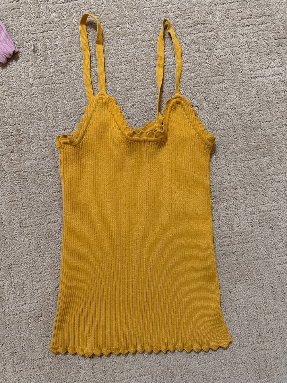 Yellow Ribbed Scallop-Edge Tank Top - Women's fashion nova